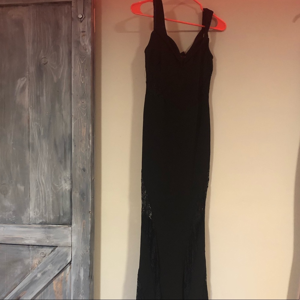 Long flare bottom dress with lace insets